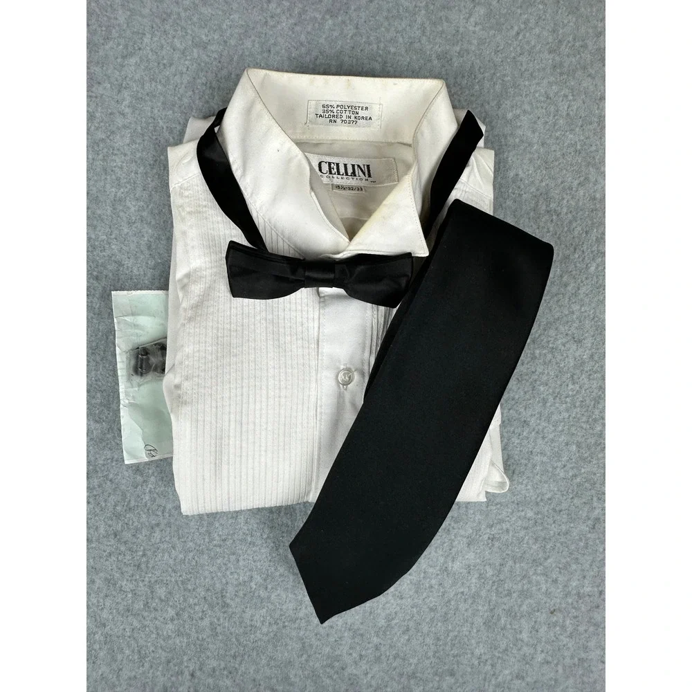 Cellini‎ Collection Mens Black Double Breasted Tuxedo Suit Set with Shirt & Ties